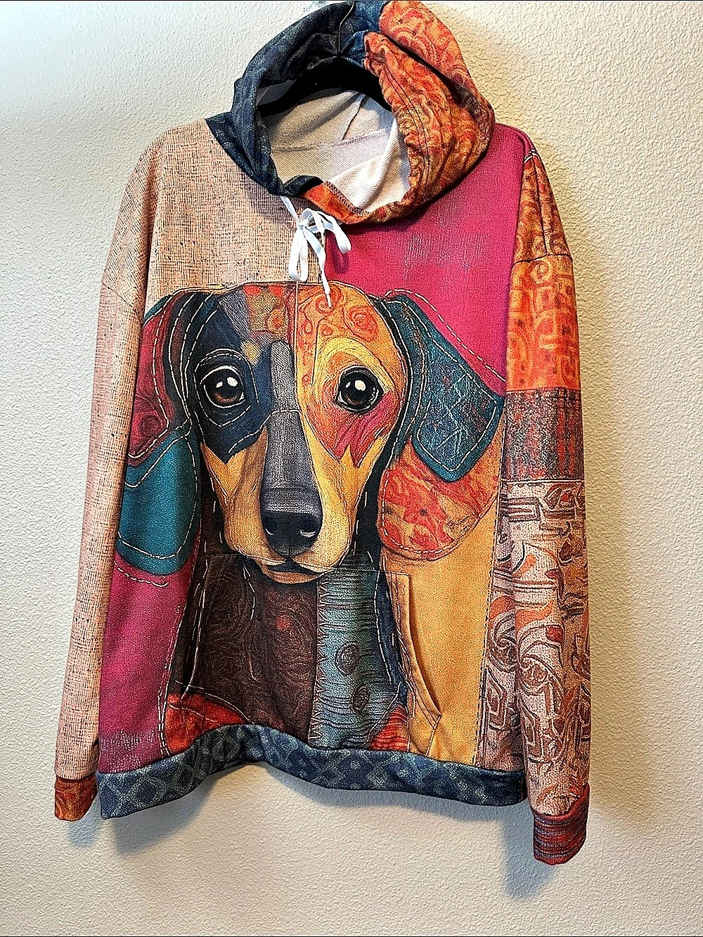 Multicolor Dog Print Pullover Hoodie
